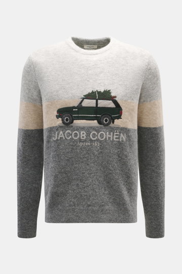 Jacob Cohen Rundhalspullover 'Ski' hellgrau/beige/grau gemustert