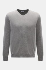 Aida Barni Cashmere V-Neck Pullover grau meliert, Frontansicht, reiner Cashmere, feines Strickbild, Regular Fit, V-Ausschnitt, weicher Griff, Rippbündchen.