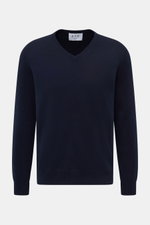 FTC Cashmere V-Neck Pullover navy, Slim Fit, fairer Cashmere, weicher Griff, feines Strickbild, V-Ausschnitt, Rippbündchen, Frontansicht.