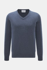 FTC Cashmere V-Neck Pullover graublau meliert, Slim Fit, V-Ausschnitt, feines Strickbild, weicher Fair-Trade-Cashmere, Frontansicht
