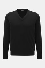 BRAUN Hamburg Cashmere V-Neck Pullover schwarz, Vorderansicht, Slim Fit, V-Ausschnitt, reiner Cashmere, weicher Griff, feines Strickbild, flexible Rippbündchen, Made in Italy.