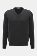 Vorderansicht des BRAUN Hamburg Cashmere V-Neck Pullover anthrazit meliert, Slim Fit, reiner Cashmere, sehr weicher Griff, feines Strickbild, V-Ausschnitt, flexible Rippbündchen, Made in Italy.