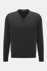 Vorderansicht des BRAUN Hamburg Cashmere V-Neck Pullover anthrazit meliert, Slim Fit, reiner Cashmere, sehr weicher Griff, feines Strickbild, V-Ausschnitt, flexible Rippbündchen, Made in Italy.