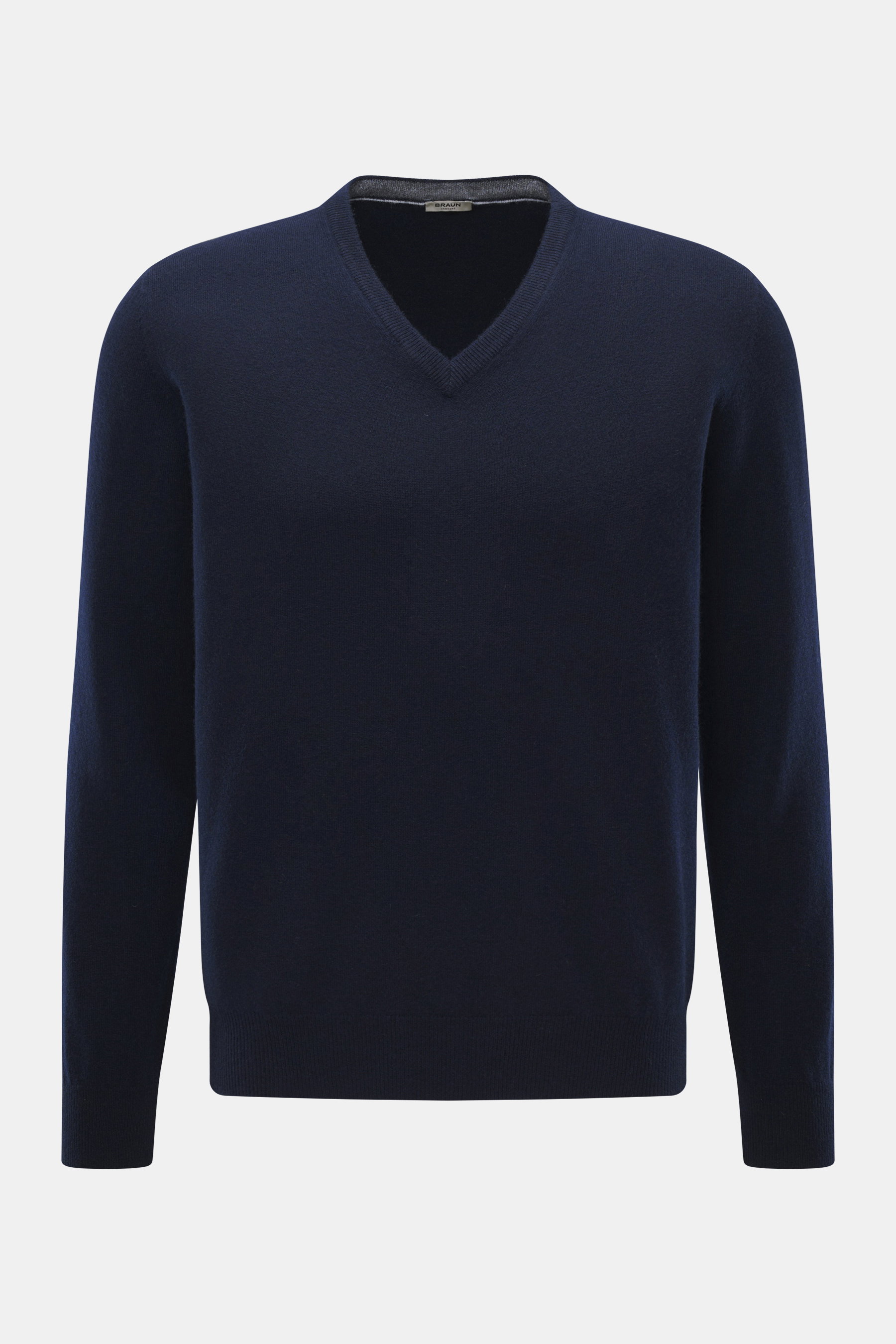 BRAUN Hamburg Cashmere V-Neck Pullover navy, Vorderansicht, Slim Fit, reiner Cashmere, weicher Griff, feines Strickbild, V-Ausschnitt, flexible Rippbündchen, Made in Italy