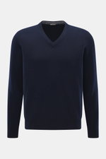 BRAUN Hamburg Cashmere V-Neck Pullover navy, Vorderansicht, Slim Fit, reiner Cashmere, weicher Griff, feines Strickbild, V-Ausschnitt, flexible Rippbündchen, Made in Italy