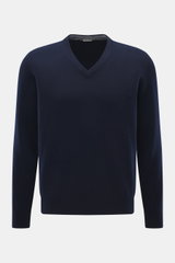 BRAUN Hamburg Cashmere V-Neck Pullover navy, Vorderansicht, Slim Fit, reiner Cashmere, weicher Griff, feines Strickbild, V-Ausschnitt, flexible Rippbündchen, Made in Italy