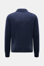 Rückansicht des Strickpolo 04651/ A trip in a bag 'Mouline Johnny' navy meliert mit Skipper-Kragen, Slim Fit, weichem Griff, Schurwolle-Cashmere-Mix.