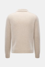 Rückansicht des 04651/ A trip in a bag Strickpolo 'Mouline Johnny' beige meliert mit Slim Fit, Skipper-Kragen, Mouline-Optik, weichem Griff, mittelfeinem Strickbild, flexible Rippbündchen, Mix aus Schurwolle und Cashmere.
