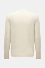 Back view of 04651/ A trip in a bag V-Neck Pullover 'Light Wool' cream, Regular Fit with fine knit pattern, soft touch, textured knit at hem and sleeves, wide ribbed cuffs, made of wool and microfiber.