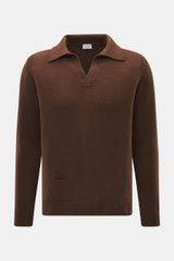 Braunes 04651/ A trip in a bag Strickpolo 'Johnny' in Slim Fit, Merinowolle-Cashmere, Skipperkragen, kleine Tasche, Rippbündchen, Frontalansicht.