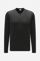 von Braun Merino Feinstrick V-Neck Pullover anthrazit, frontale Nahaufnahme, feines Strickbild, V-Ausschnitt, Regular Fit, reine Merinowolle, leichte Qualität, weicher Griff, flexible Rippbündchen