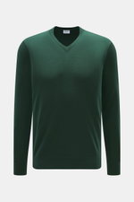von Braun Merino Feinstrick V-Neck Pullover dunkelgrün aus reiner Merinowolle, feines Strickbild, Regular Fit, V-Ausschnitt, flexible Rippbündchen, Frontansicht