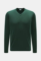 von Braun Merino Feinstrick V-Neck Pullover dunkelgrün aus reiner Merinowolle, feines Strickbild, Regular Fit, V-Ausschnitt, flexible Rippbündchen, Frontansicht