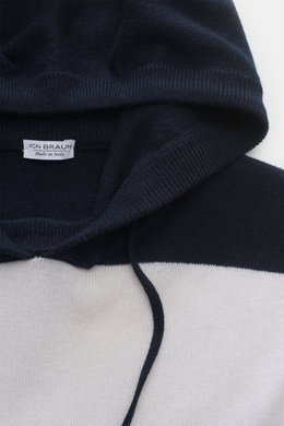 von Braun Cashmere hooded jumper navy/white striped