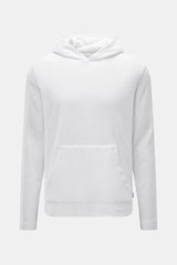 Front view of 04651/ A trip in a bag Hooded jumper 'Beach Hoodie' white, cotton terry, seersucker hood lining, kangaroo pocket.