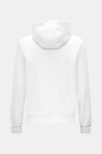 Rear view of Moorer Hooded jumper 'Ellery' white, showcasing its slim fit, drawstring hood, and flexible ribbed bands.  

Description:  
<p>Confident ease: With its clean design and maximum comfort, the hooded jumper 'Ellery' by MOORER is a versatile comp