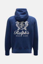 Polo Ralph Lauren Kapuzenpullover dunkelblau, Rückansicht, oversized, Baumwoll-Mix, Kapuze, maritimer Logo-Print mit Seepferdchen, Kängurutasche.