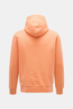 Rückansicht des hellorangen Polo Ralph Lauren Kapuzenpullovers aus Baumwoll-Microfaser-Mix mit weichem Griff, Kapuze und Rippbündchen.