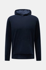 Front view of the 04651/ A trip in a bag Terry hooded jumper 'Terry' navy, made of soft pure cotton terrycloth with a practical hood and front pocket.

Additional description: 
<p>Comfort and coolness with summery nonchalance: The hooded jumper 'Terry' by
