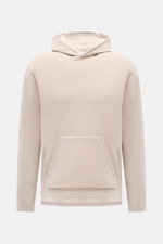 Front view of 04651/ A trip in a bag Terry hooded jumper 'Terry' beige made of pure cotton terry with a practical hood and kangaroo pocket.

<p>Comfort and coolness with summery nonchalance: The hooded jumper 'Terry' by 04651/ A TRIP IN A BAG made of pure