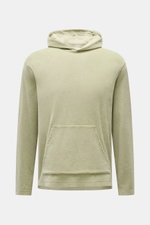 Front view of the 04651/ A trip in a bag Terry hooded jumper 'Terry' sage in soft pure cotton terrycloth with hood and kangaroo pocket.

Description: <p>Comfort and coolness with summery nonchalance: The hooded jumper 'Terry' by 04651/ A TRIP IN A BAG mad