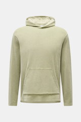Front view of the 04651/ A trip in a bag Terry hooded jumper 'Terry' sage in soft pure cotton terrycloth with hood and kangaroo pocket.

Description: <p>Comfort and coolness with summery nonchalance: The hooded jumper 'Terry' by 04651/ A TRIP IN A BAG mad