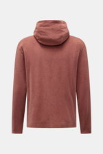 Back view of 04651/ A trip in a bag Terry hooded jumper 'Terry' rust brown made of pure cotton terrycloth, soft feel, regular fit, with practical hood and small woven label in side seam.

Description: <p>Comfort and coolness with summery nonchalance: The 