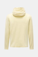 04651/ A trip in a bag Frottee-Kapuzenpullover 'Terry' pastellgelb, Rückansicht, aus weichem Baumwoll-Frottee, Regular Fit, mit Kapuze und kleinem Weblabel.