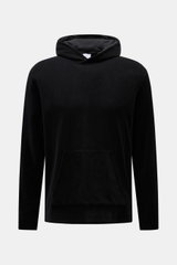04651/ A trip in a bag Frottee-Kapuzenpullover 'Terry' schwarz, frontale Ansicht, Baumwoll-Frottee, weicher Griff, Regular Fit, Kapuze, Weblabel.