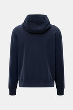 04651/ A trip in a bag Kapuzenpullover 'IF Hoodie' navy, Rückansicht, gebürsteter Jersey, elastische Baumwolle, Kapuze, Rippbündchen, Regular Fit, Weblabel.