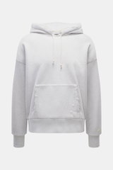 Golden Goose Kapuzenpullover hellgrau meliert, frontale Nahaufnahme, reine Baumwolle, weicher Griff, Oversized Fit, Kapuze mit Tunnelzug, Kängurutasche, Rippbündchen, Distressed-Effekte.