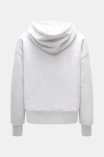 Golden Goose Kapuzenpullover hellgrau meliert, Rückansicht, reine Baumwolle, weicher Griff, Oversized Fit, Kapuze mit Tunnelzug, zwei Metall-Sterne, Distressed-Effekte, Kängurutasche, Rippbündchen.