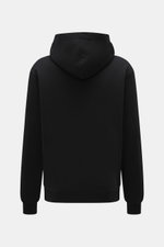 Rückansicht des Jacquemus Kapuzenpullover 'Gros Grain' schwarz mit Kapuze, Regular Fit, Sweat aus reiner Baumwolle, schweren Qualität, soften Innenseite, markanten Overlock-Nähten, Grosgrain mit Logo-Stitching auf der Brust und komfortablen Rippbündchen.