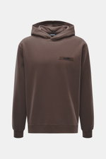 Jacquemus Kapuzenpullover 'Gros Grain' graubraun von vorne, Sweat aus reiner Baumwolle, schwere Qualität, softe Innenseite, Regular Fit, Kapuze, Logo-Stitching, Rippbündchen.