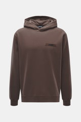 Jacquemus Kapuzenpullover 'Gros Grain' graubraun von vorne, Sweat aus reiner Baumwolle, schwere Qualität, softe Innenseite, Regular Fit, Kapuze, Logo-Stitching, Rippbündchen.