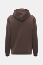 Rückansicht des graubraunen Jacquemus Kapuzenpullover 'Gros Grain' aus reiner Baumwolle, Regular Fit, mit Kapuze, Overlock-Nähten, Rippbündchen.