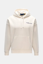 Polo Ralph Lauren Kapuzenpullover weiß, frontal fotografiert, Relaxed Fit, weicher Baumwoll-Microfaser-Sweat, Kängurutasche, Rippbündchen, dezentes Logo-Stitching.