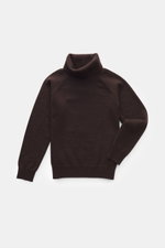von Braun Kinder Cashmere Rollkragenpullover dunkelbraun, flach liegend, von oben fotografiert, aus reinem Cashmere mit weichem Griff, feinem Strickbild, anliegendem Rollkragen, Raglanärmeln und komfortablen Rippbündchen, kuschelig warm