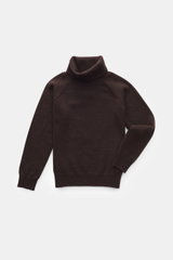 von Braun Kinder Cashmere Rollkragenpullover dunkelbraun, flach liegend, von oben fotografiert, aus reinem Cashmere mit weichem Griff, feinem Strickbild, anliegendem Rollkragen, Raglanärmeln und komfortablen Rippbündchen, kuschelig warm