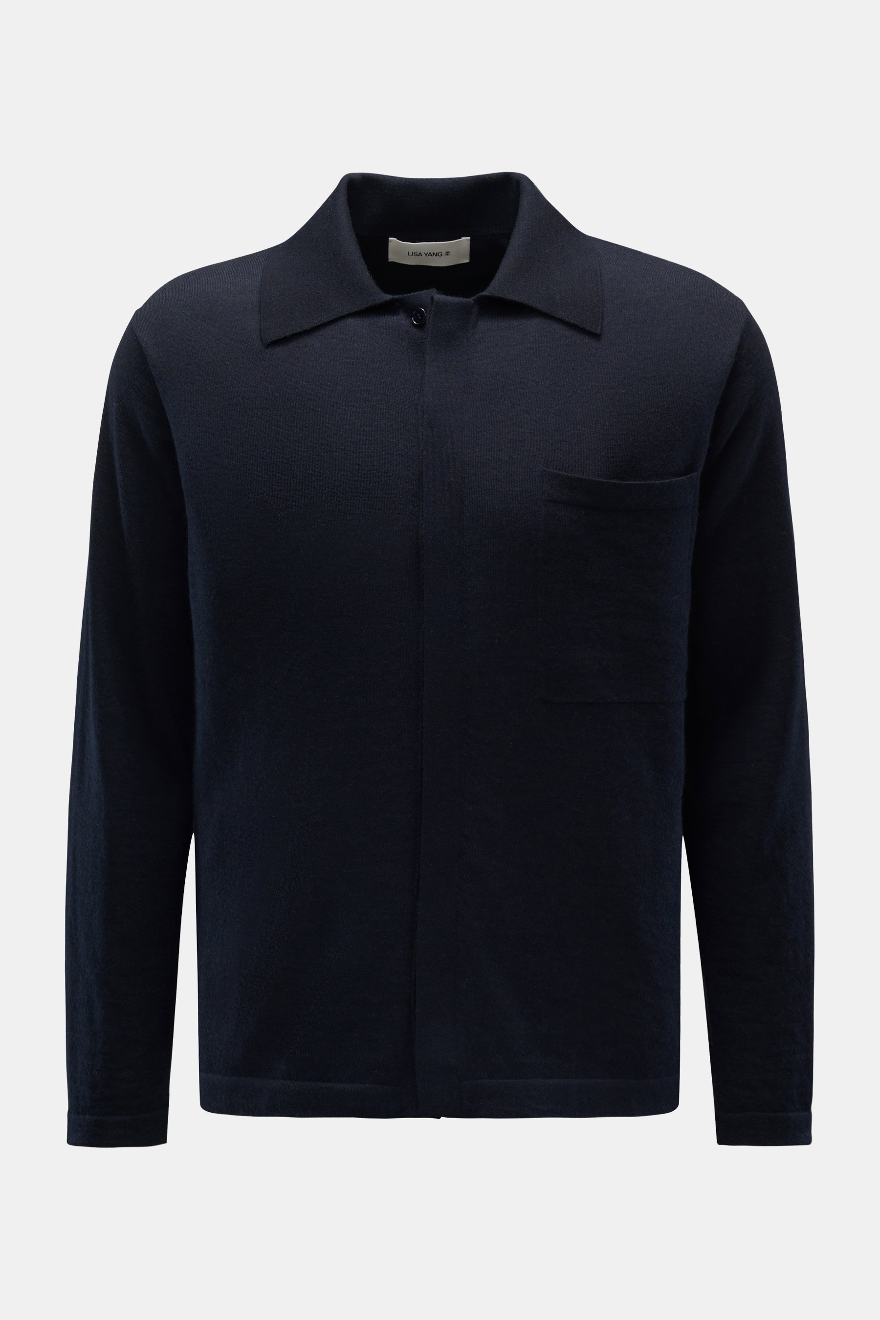 Lisa Yang Cashmere Strickhemd 'Desmond' Umlegekragen navy
