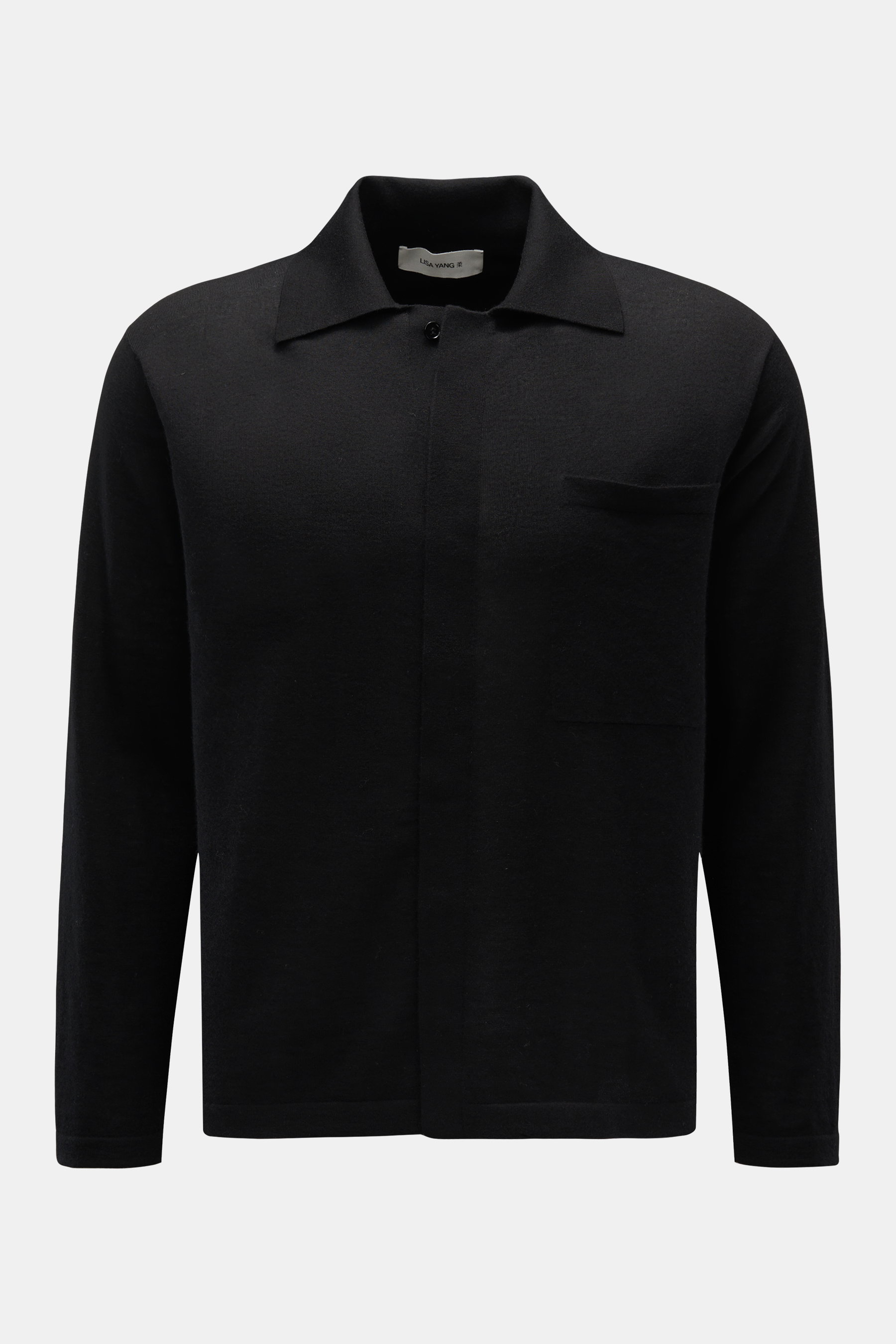 Lisa Yang Cashmere Strickhemd 'Desmond' Umlegekragen schwarz