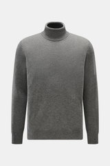 BRAUN Hamburg Rollkragenpullover grau, Slim Fit, feines Strickbild, weicher Garnmix aus Schurwolle, Cashmere, Viskose, frontal fotografiert, Rippbündchen.