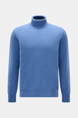 BRAUN Hamburg Rollkragenpullover blau meliert, Slim Fit, weicher Strick aus Schurwolle, Cashmere und Viskose, feines Strickbild, Rippbündchen, frontal fotografiert.