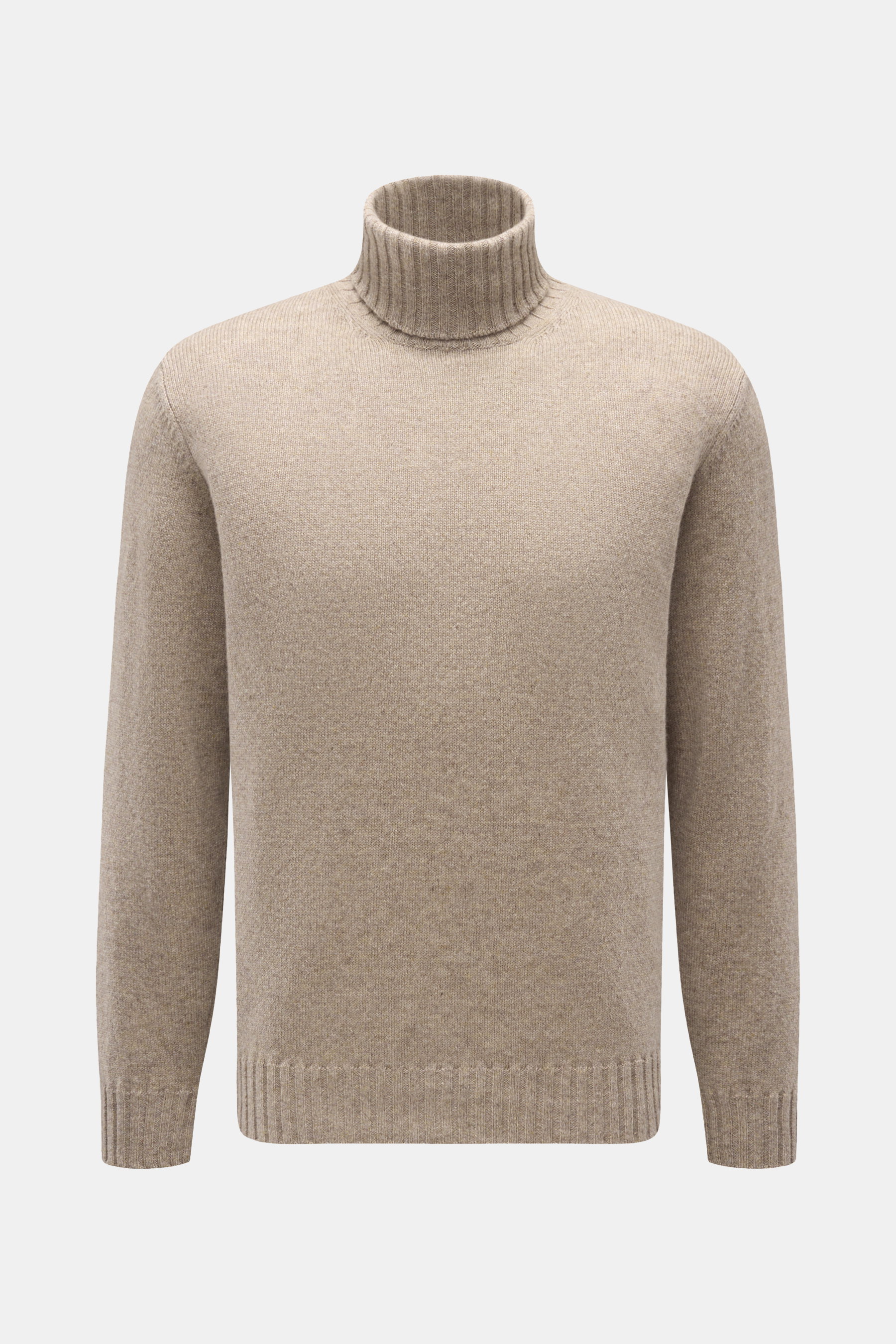Filippo de Laurentiis Cashmere Rollkragenpullover beige meliert, Frontansicht, feines Strickbild, reiner Cashmere, weicher Griff, Regular Fit, Rippstrick Rollkragen, flexible Rippbündchen.