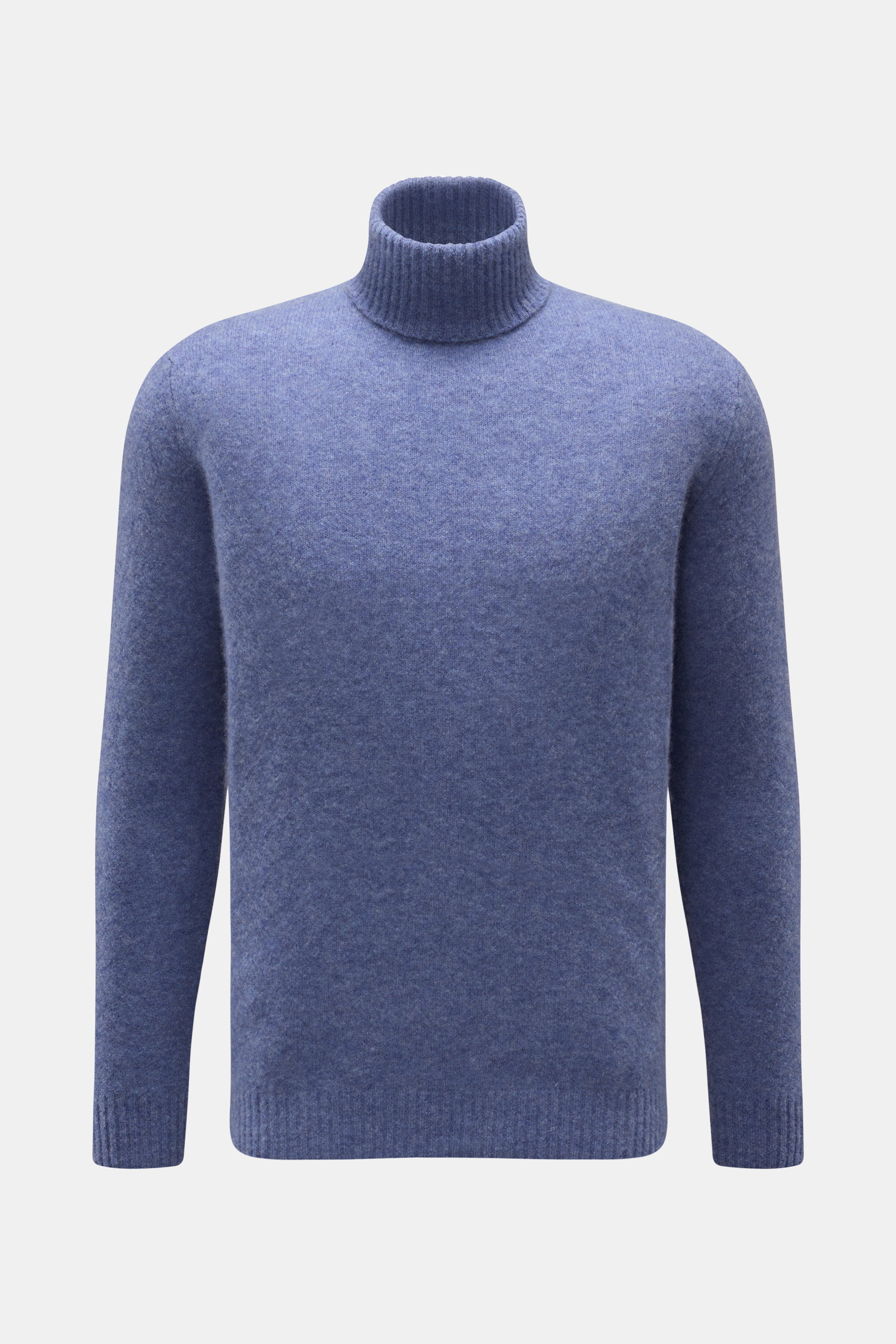 Filippo de Laurentiis Rollkragenpullover rauchblau meliert, Slim Fit, mittelfeines Strickbild, weicher Griff, flexible Bündchen, frontal fotografiert.