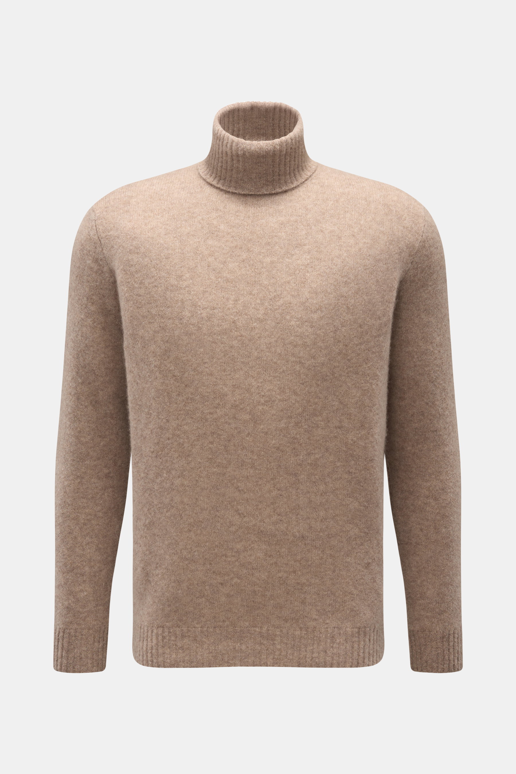 Filippo de Laurentiis Rollkragenpullover beige meliert, frontal fotografiert, Slim Fit, mittelfeines Strickbild, weicher Griff, Mix aus Cashmere, Seide, Microfaser, anliegender Rollkragen, flexible Rippbündchen.