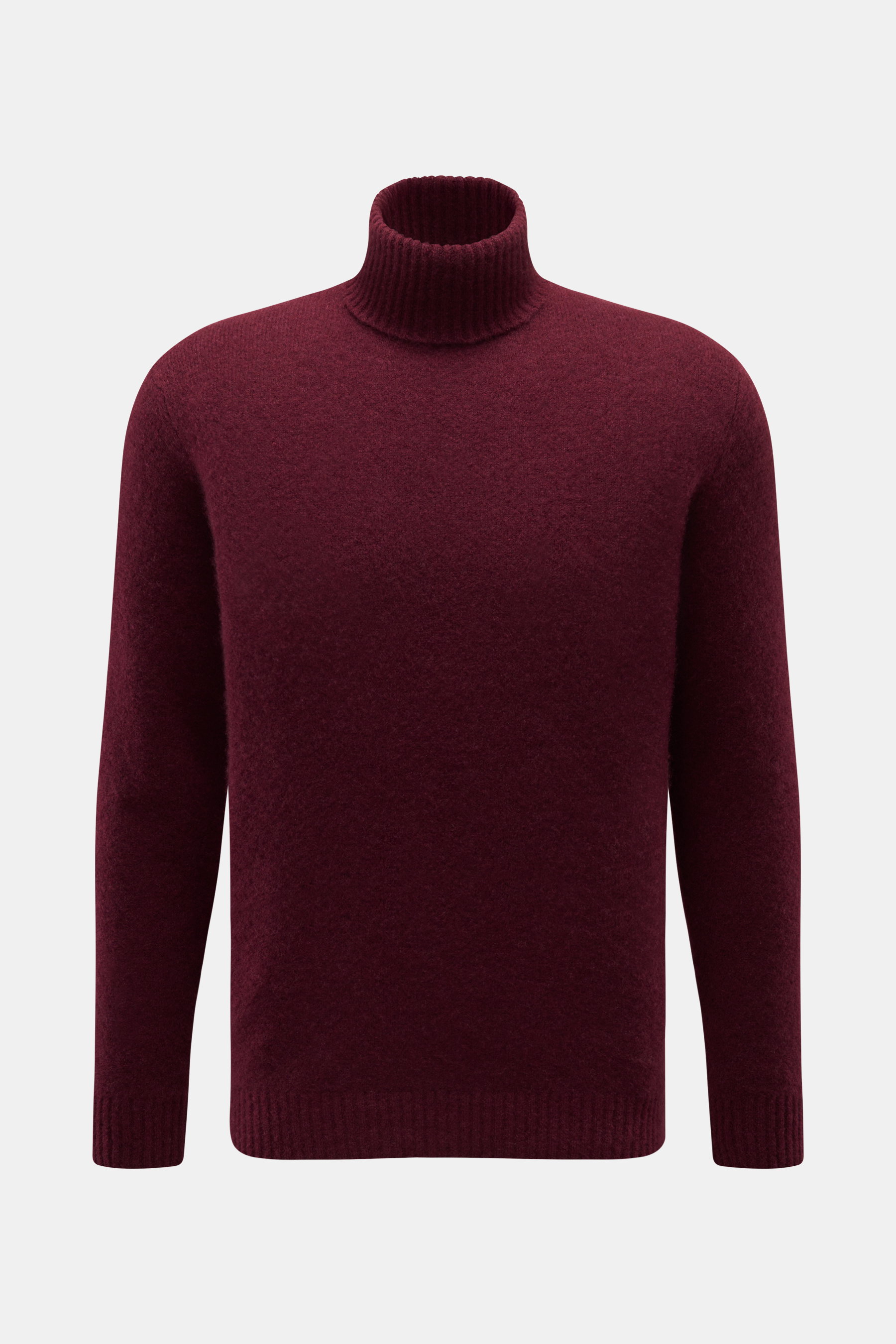 Filippo de Laurentiis Rollkragenpullover bordeaux, frontal fotografiert, Slim Fit, mittelfeines Strickbild, weicher Griff, Mix aus Cashmere, Seide, Microfaser, anliegender Kragen, flexible Rippbündchen.