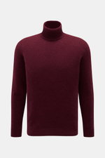 Filippo de Laurentiis Rollkragenpullover bordeaux, frontal fotografiert, Slim Fit, mittelfeines Strickbild, weicher Griff, Mix aus Cashmere, Seide, Microfaser, anliegender Kragen, flexible Rippbündchen.