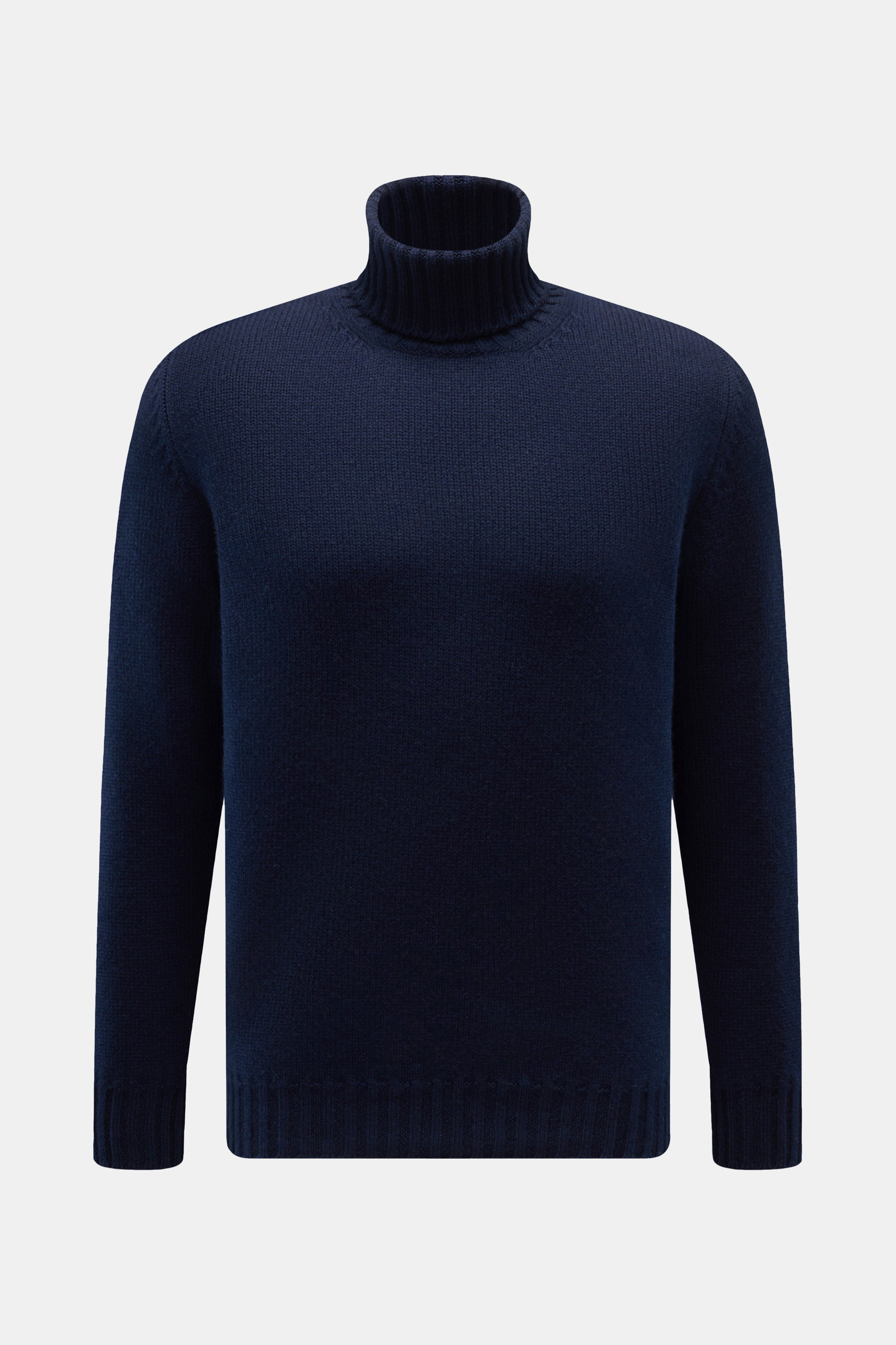 Fedeli Cashmere Rollkragenpullover navy, mittelfeines Strickbild, Slim Fit, reiner Cashmere, weicher Griff, Rollkragen und flexible Rippbündchen, Frontalansicht.