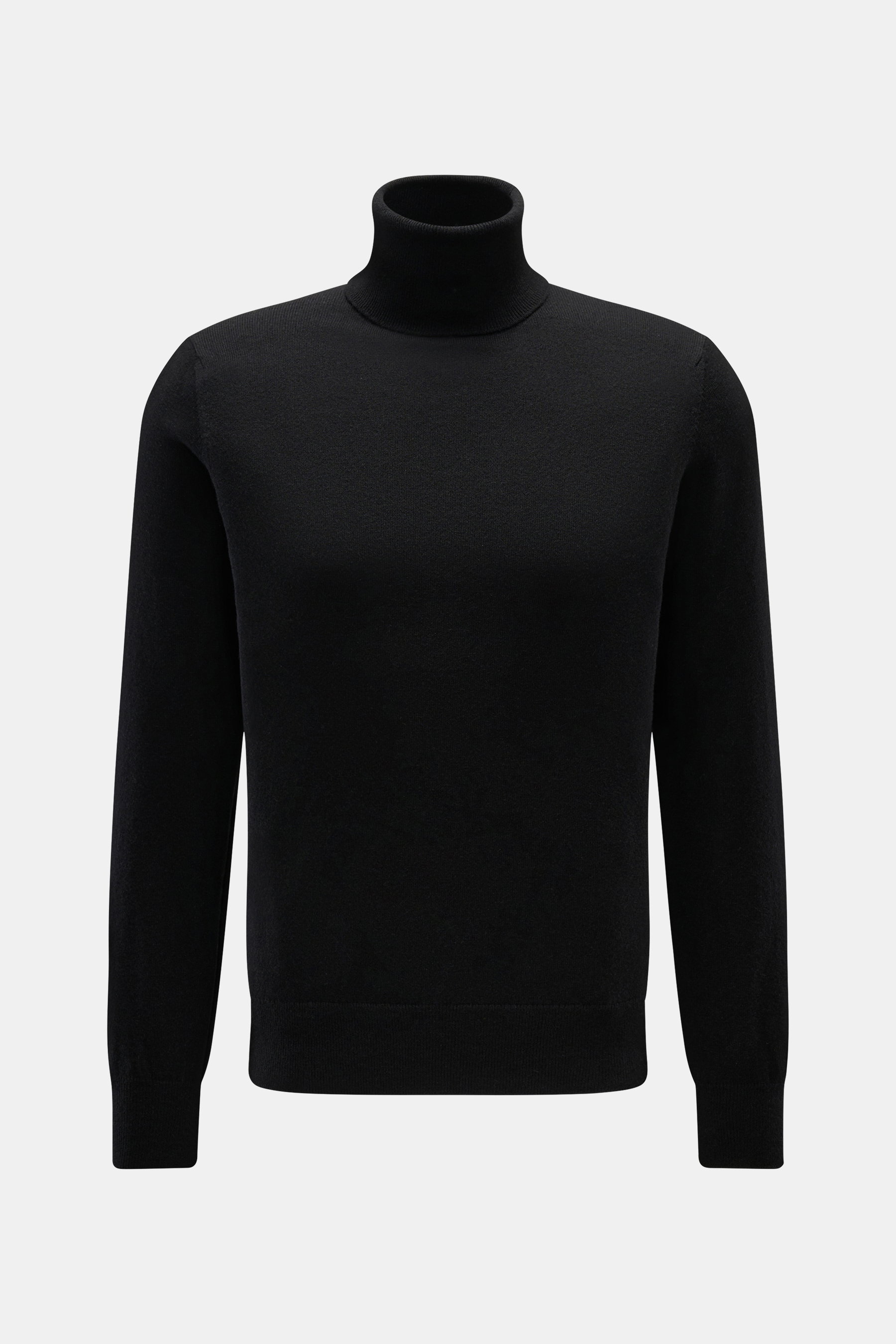 Cruciani Cashmere Rollkragenpullover schwarz, Slim Fit, feines Strickbild, elastische Bündchen, anliegender Rollkragen, Frontansicht, reiner Cashmere, geschmeidiger Griff.